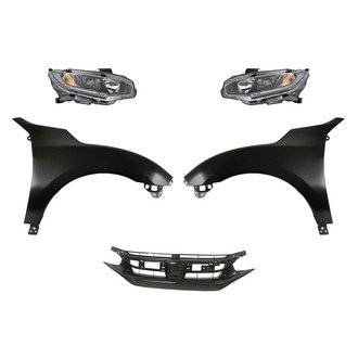 Replacement - 5-Piece Kit (Driver and Passenger Side Headlights, Grille, Driver and Passenger Side Fenders) (CAPA Certified)