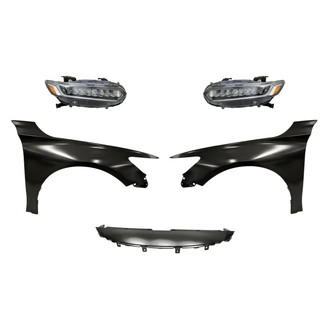 Replacement - 5-Piece Kit (Driver and Passenger Side Headlights, Upper Grille Cover, Driver and Passenger Side Fenders) (CAPA Certified)