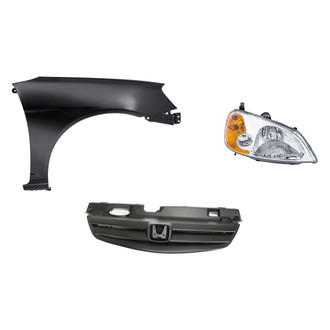Replacement - 3-Piece Kit (Passenger Side Headlight, Grille, Front Passenger Side Fender) (Standard Line)