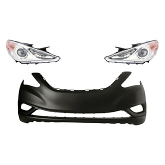 Replacement - 3-Piece Kit (Driver and Passenger Side Headlights, Front Bumper Cover) (Standard Line)