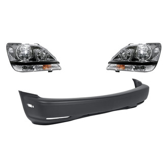 Replacement - 3-Piece Kit (Driver and Passenger Side Headlights, Front Bumper Cover) (Standard Line)
