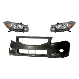 Replacement - 3-Piece Kit (Driver and Passenger Side Headlights, Front Bumper Cover) (Standard Line)