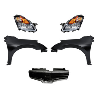 Replacement - 5-Piece Kit (Driver and Passenger Side Headlights, Grille, Driver and Passenger Side Fenders) (CAPA Certified)