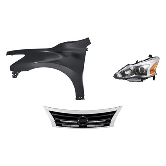 Replacement - 3-Piece Kit (Driver Side Headlight, Grille, Front Driver Side Fender) (CAPA Certified)