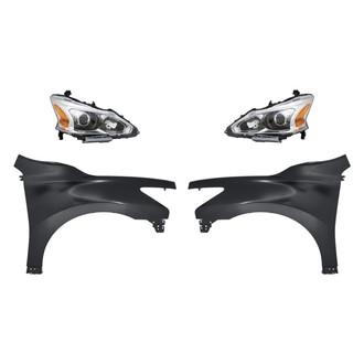 Replacement - 4-Piece Kit (Driver and Passenger Side Headlights, Driver and Passenger Side Fenders) (CAPA Certified)