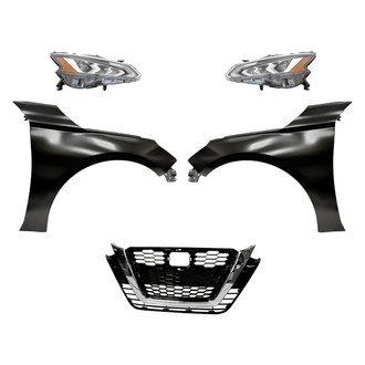 Replacement - 5-Piece Kit (Driver and Passenger Side Headlights, Grille, Driver and Passenger Side Fenders) (CAPA Certified)