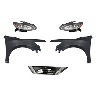 Replacement - 5-Piece Kit (Driver and Passenger Side Headlights, Grille, Driver and Passenger Side Fenders) (CAPA Certified)