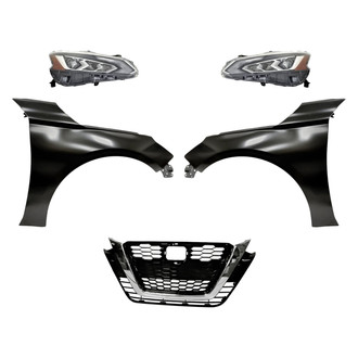 Replacement - 5-Piece Kit (Driver and Passenger Side Headlights, Grille, Driver and Passenger Side Fenders) (CAPA Certified)