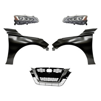 Replacement - 5-Piece Kit (Driver and Passenger Side Headlights, Grille, Driver and Passenger Side Fenders) (CAPA Certified)