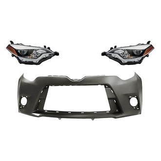 Replacement - 3-Piece Kit (Driver and Passenger Side Headlights, Front Bumper Cover) (Standard Line)