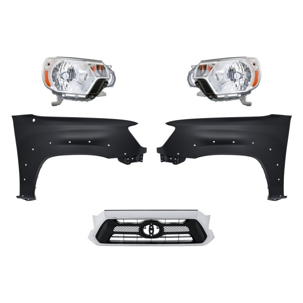 Replacement - 5-Piece Kit (Driver and Passenger Side Headlights, Grille, Driver and Passenger Side Fenders)