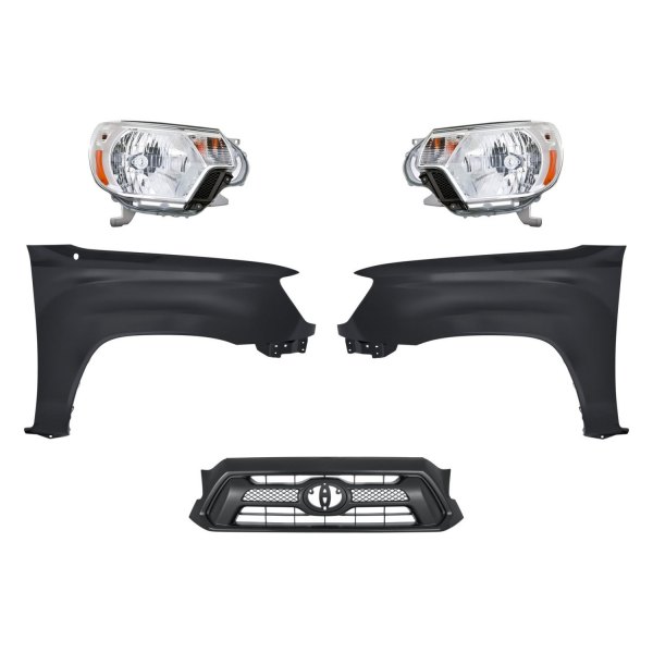 Replacement - 5-Piece Kit (Driver and Passenger Side Headlights, Grille, Driver and Passenger Side Fenders)