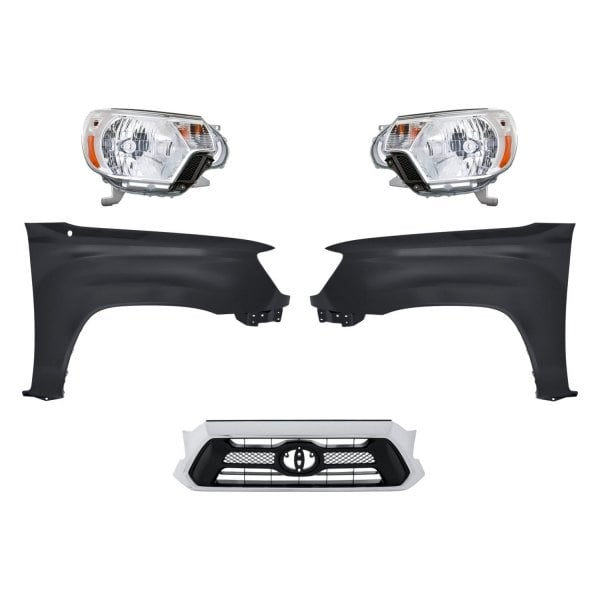Replacement - 5-Piece Kit (Driver and Passenger Side Headlights, Grille, Driver and Passenger Side Fenders)
