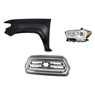 Replacement - 3-Piece Kit (Driver Side Headlight, Grille, Front Driver Side Fender) (Standard Line)