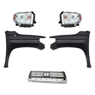 Replacement - 5-Piece Kit (Driver and Passenger Side Headlights, Grille, Driver and Passenger Side Fenders) (CAPA Certified)