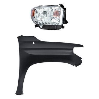 Replacement - 2-Piece Kit (Passenger Side Headlight, Front Passenger Side Fender) (CAPA Certified)