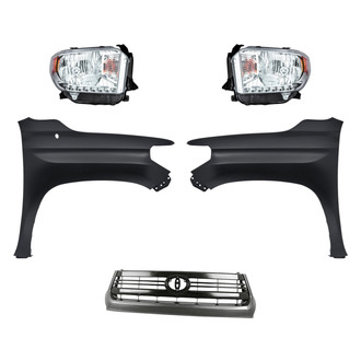 Replacement - 5-Piece Kit (Driver and Passenger Side Headlights, Grille, Driver and Passenger Side Fenders) (CAPA Certified)