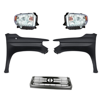 Replacement - 5-Piece Kit (Driver and Passenger Side Headlights, Grille, Driver and Passenger Side Fenders) (CAPA Certified)