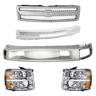 Replacement - 5-Piece Kit (Driver and Passenger Side Headlights, Front Bumper Deflector, Front Bumper Face Bar, Grille) (Standard Line)