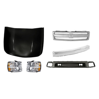 Replacement - 6-Piece Kit (Driver and Passenger Side Headlights, Front Bumper Air Deflector, Front Bumper Face Bar, Grille, Hood Panel) (Standard Line)
