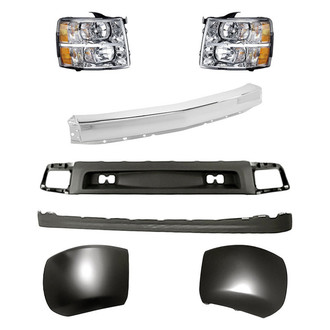 Replacement - 7-Piece Kit (Driver and Passenger Side Headlights, Front Bumper Air Deflector, Front Bumper Deflector Extension, Front Bumper Face Bar, Front Driver and Passenger Side Bumper Ends) (Standard Line)