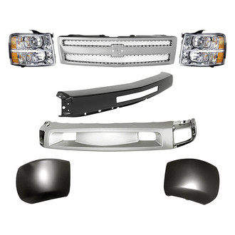 Replacement - 7-Piece Kit (Driver and Passenger Side Headlights, Front Bumper Deflector, Front Bumper Face Bar, Front Driver and Passenger Side Bumper Ends, Grille) (Standard Line)