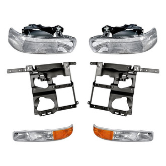 Replacement - 6-Piece Kit (Driver and Passenger Side Headlights, Driver and Passenger Headlight Supports, Driver and Passenger Side Turn Signal/Parking Lights) (Standard Line)
