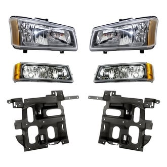 Replacement - 6-Piece Kit (Driver and Passenger Side Headlights, Driver and Passenger Headlight Supports, Driver and Passenger Side Turn Signal/Parking Lights) (Standard Line)