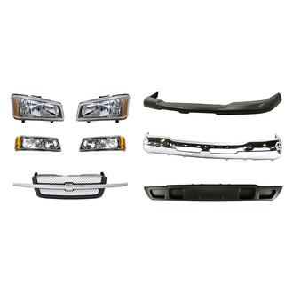Replacement - 8-Piece Kit (Driver and Passenger Side Headlights, Front Bumper Air Deflector, Front Bumper Face Bar, Front Upper Bumper Cover, Grille, Driver and Passenger Side Turn Signal/Parking Lights) (Standard Line)