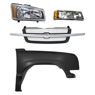 Replacement - 4-Piece Kit (Passenger Side Headlight, Grille, Front Passenger Side Fender, Passenger Side Turn Signal/Parking Light) (Standard Line)