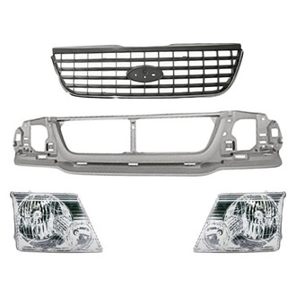 Replacement - 4-Piece Kit (Driver and Passenger Side Headlights, Grille, Header Panel) (Standard Line)
