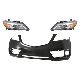 Replacement - 3-Piece Kit (Driver and Passenger Side Headlights, Front Bumper Cover) (CAPA Certified)