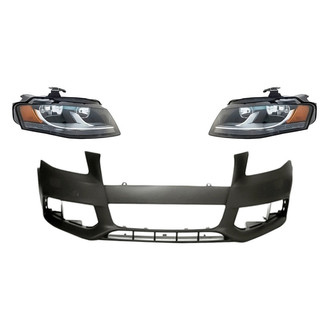Replacement - 3-Piece Kit (Driver and Passenger Side Headlights, Front Bumper Cover) (Standard Line)