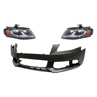 Replacement - 3-Piece Kit (Driver and Passenger Side Headlights, Front Bumper Cover) (Standard Line)