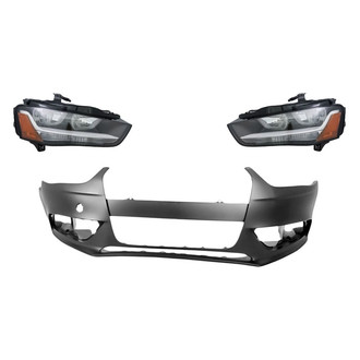 Replacement - 3-Piece Kit (Driver and Passenger Side Headlights, Front Bumper Cover) (Standard Line)