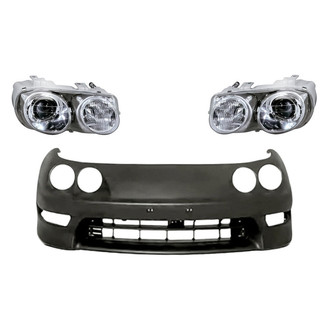 Replacement - 3-Piece Kit (Driver and Passenger Side Headlights, Front Bumper Cover) (Standard Line)