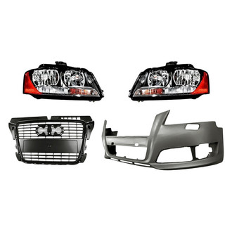 Replacement - 4-Piece Kit (Driver and Passenger Side Headlights, Front Bumper Cover, Grille) (Standard Line)
