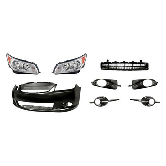 Replacement - 8-Piece Kit (Driver and Passenger Side Headlights, Front Bumper Cover, Front Lower Bumper Grille, Front Driver and Passenger Side Fog Lights Bezels, Front Driver and Passenger Side Fog Lights Hole Molding) (Standard Line)