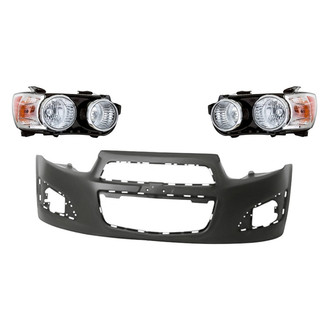 Replacement - 3-Piece Kit (Driver and Passenger Side Headlights, Front Bumper Cover) (Standard Line)