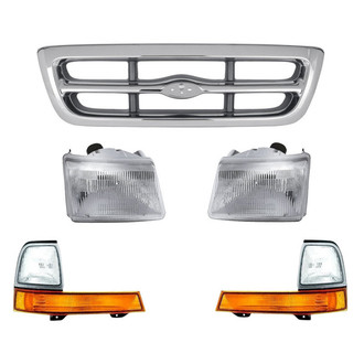 Replacement - 5-Piece Kit (Driver and Passenger Side Headlights, Grille, Driver and Passenger Side Turn Signal/Parking Lights) (Standard Line)