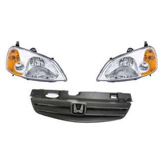 Replacement - 3-Piece Kit (Driver and Passenger Side Headlights, Grille) (Standard Line)
