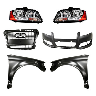 Replacement - 6-Piece Kit (Driver and Passenger Side Headlights, Front Bumper Cover, Grille, Driver and Passenger Side Fenders) (Standard Line)