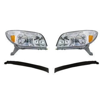 Replacement - 4-Piece Kit (Driver and Passenger Side Headlights, Front Driver and Passenger Side Upper Bumper Grille Filler) (Standard Line)