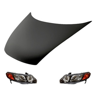 Replacement - 3-Piece Kit (Driver and Passenger Side Headlights, Hood Panel) (Standard Line)