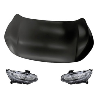 Replacement - 3-Piece Kit (Driver and Passenger Side Headlights, Hood Panel) (Standard Line)
