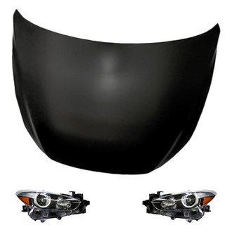 Replacement - 3-Piece Kit (Driver and Passenger Side Headlights, Hood Panel) (Standard Line)