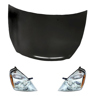 Replacement BNDL-280412 - 3-Piece Kit (Driver and Passenger Side Headlights, Hood Panel) (Standard Line)