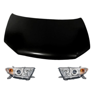 Replacement BNDL-280509 - 3-Piece Kit (Driver and Passenger Side Headlights, Hood Panel) (Standard Line)