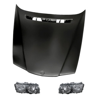 Replacement BNDL-280611 - 3-Piece Kit (Driver and Passenger Side Headlights, Hood Panel) (Standard Line)