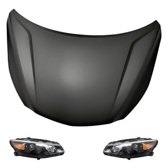 Replacement - 3-Piece Kit (Driver and Passenger Side Headlights, Hood Panel) (Standard Line)